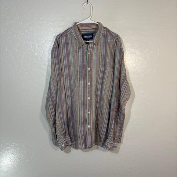 32 Bar Blues Shirt Mens 2XL Multicolor Striped 100% Linen Button Down Casual - Picture 1 of 7